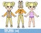 Cartoon girl with ponytails  in underwear, dressed and clothes separately - long-sleeved T-shirt, trousers, padded vest