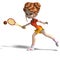 Cartoon girl with racket plays tennis