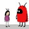 A Cartoon Girl\\\'s Reaction To A Red Monster: A Minimalist Illustration By Allie Brosh
