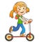 Cartoon girl on the scooter. Summer activity. Colorful vector illustration for kids