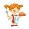 Cartoon girl serving roasted thanksgiving turkey dish. Thanksgiving design.