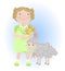 Cartoon girl with sheep illustrating aries zodiac