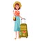 Cartoon girl with suitcase