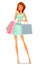 Cartoon girl in summer dress, shopping