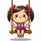 cartoon girl is swinging on a swing