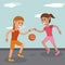 Cartoon girls playing basketball sport image