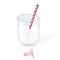 Cartoon glass of milk. Vector illustration. Milk with pink straw isolated on white background