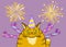 Cartoon gloomy cat on a celebration