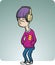 Cartoon gloomy teenager with headphones