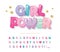 Cartoon glossy font. Cute alphabet for girls, baby shower, birthday design. Girl power banner. Pastel colors. Vector.
