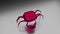 Cartoon glowing pink crab moving isolated on a gray background with shadow. Design. Abstract schematic sea animal in