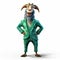 Cartoon Goat In Green Suit: A Satirical Caricature With Charming Characters