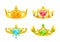 Cartoon golden princess crowns set.