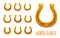 Cartoon golden vector horseshoes, good luck icons