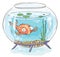 Cartoon goldfish in a fishbowl