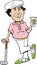 Cartoon golfer leaning on a golf club and holding a martini.