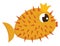 Cartoon of a gorgeous yellow queen fish-hedgehog wearing a crown/The most dangerous sea fish vector or color illustration