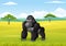 Cartoon gorilla in the savanna landscape