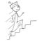 Cartoon of Graduate Man Running Up Stairs or Staircase