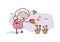 Cartoon Grand Mother Spraying Water to Flowers Vector Illustration