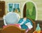 Cartoon grandmother resting in bed reading book