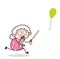 Cartoon Grandmother Running to Catch Balloon Vector Illustration