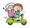 Cartoon Grandpa Riding Scooter with an old lady