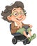 Cartoon grandparent riding wheelchair