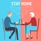 Cartoon grandparents stay isolated at home and using internet