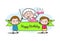 Cartoon Granny Celebrating Birthday with Grand Children Vector Illustration