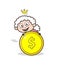 Cartoon Granny with Dollar Coin Vector Illustration