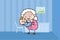 Cartoon Granny Playing with Cute New Born Grandson Vector Graphic