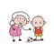 Cartoon Granny Playing Soccer with Grandson Vector Illustration