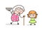 Cartoon Granny Presenting Dish to Her Granddaughter Vector Illustration