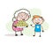 Cartoon Granny Presenting Easter Sweets to Her Grandson Vector Illustration