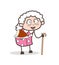 Cartoon Granny Presenting Pork in Dish Vector Illustration