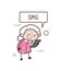 Cartoon Granny Reading a Message Vector Illustration