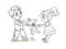 Cartoon  graphic illustration of a boy ad girl fight over a stuffed animal