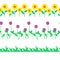 Cartoon grass and flowers seamless border. Meadow summer vector