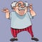 Cartoon gray haired man with glasses says fun