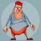 Cartoon gray long haired fat man in a red cap