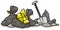 Cartoon gray open bag with gold and metal shovel
