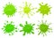 Cartoon green blots. Halloween dripping sticky alien slime splatter isolated vector illustration set. Green sticky slime