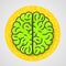 Cartoon green brain sign in yellow circle with icons