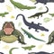 Cartoon green crocodile danger predator and australian wildlife river reptile carnivore alligator with scales teeth flat