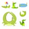 Cartoon green crocodile funny predator australian wildlife river reptile alligator flat vector illustration.