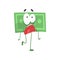 Cartoon green dollar with scared face expression. Funny money character with legs, arms and big eyes. Unit of currency