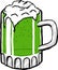 cartoon green foamy beer in a mu