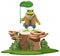 Cartoon Green frog Standing on Stump