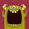 Cartoon green horned monster. Vector illustration isolated.